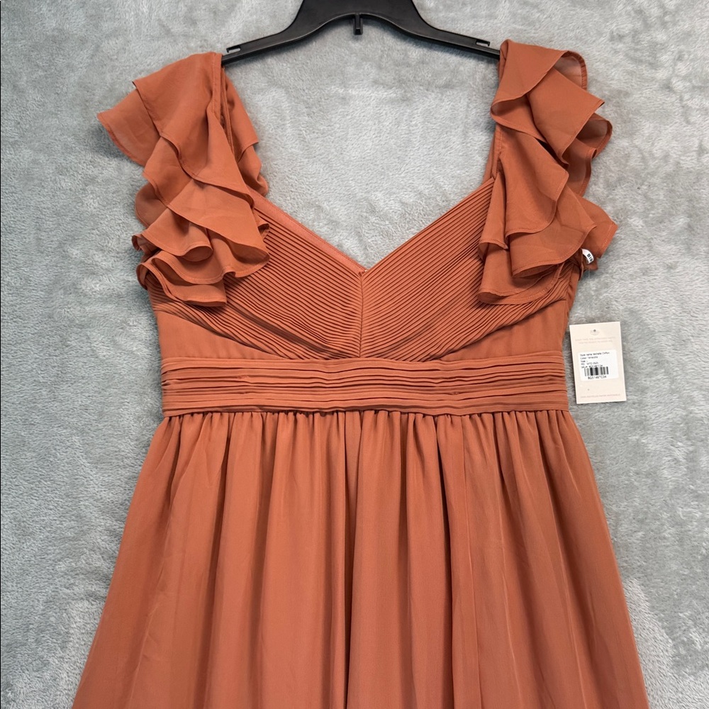 BIRDY GRAY Michelle Dress Chiffon Terracotta Elegant Ruffled  Bridesmaid Size L - Picture 3 of 9